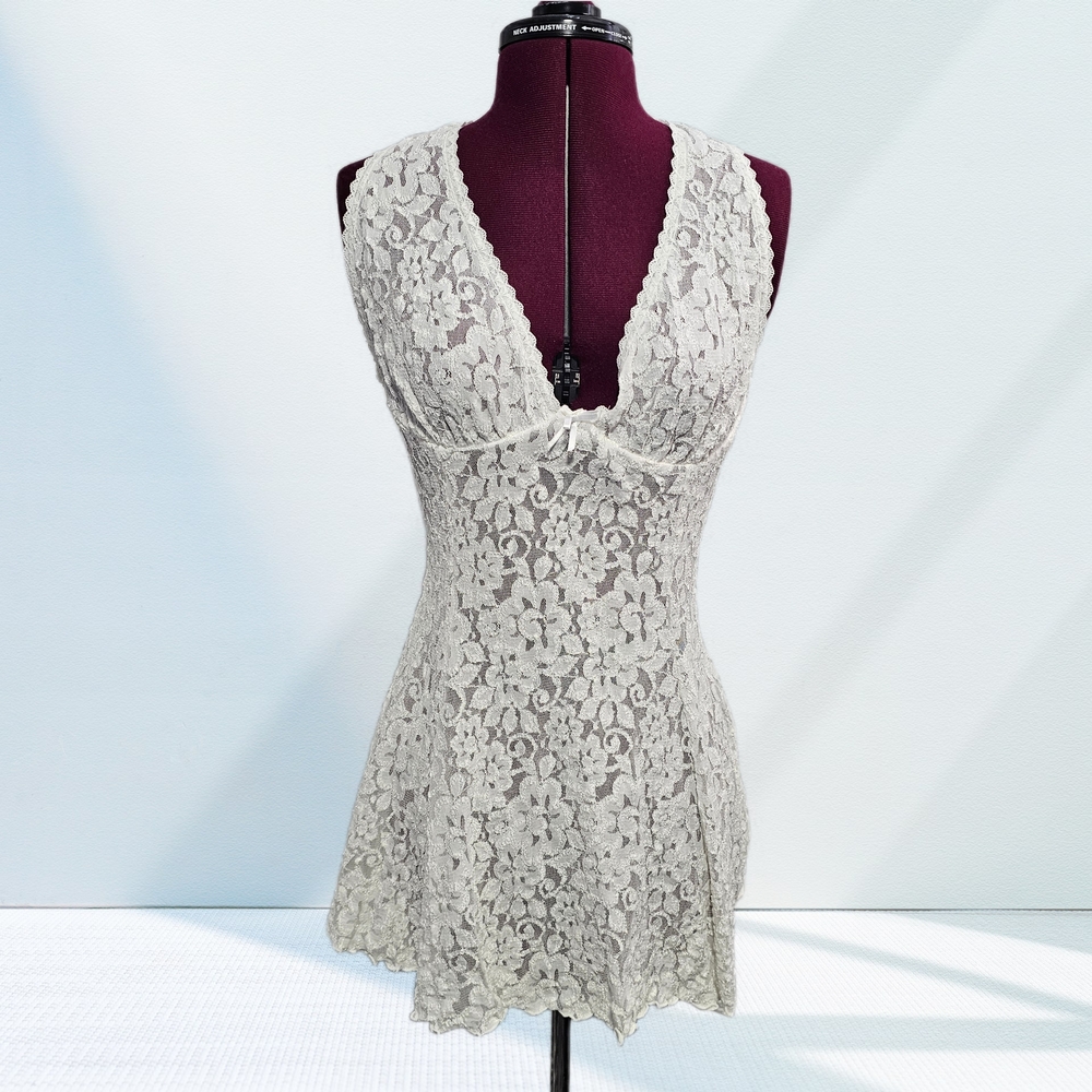 Escante Elegant Vintage Lace White Halter Babydoll Lace Lingerie Dress